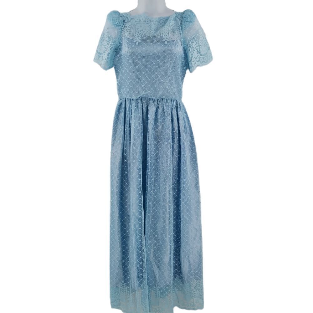 Vintage 1960s Powder Blue Lace Cap Sleeve Dress